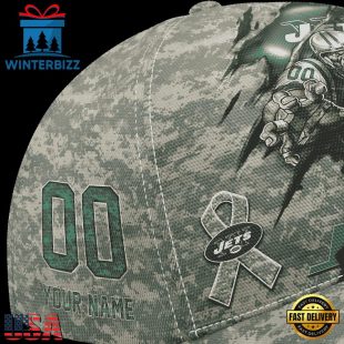 Custom Name And Number NFL Jets Camo Mascot Classic Baseball Cap
