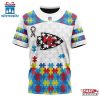 Custom Name And Number NFL Kansas City Chiefs Team Autism Awareness 3D T-Shirt