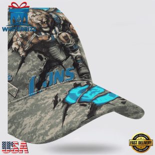 Custom Name And Number NFL Lions Camo Mascot Classic Baseball Cap
