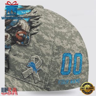 Custom Name And Number NFL Lions Camo Mascot Classic Baseball Cap