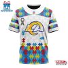 Custom Name And Number NFL Los Angeles Rams Team Autism Awareness 3D T-Shirt