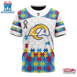 Custom Name And Number NFL Los Angeles Rams Team Autism Awareness 3D T-Shirt