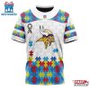 Custom Name And Number NFL Minnesota Vikings Team Autism Awareness 3D T-Shirt