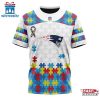 Custom Name And Number NFL New England Patriots Team Autism Awareness 3D T-Shirt