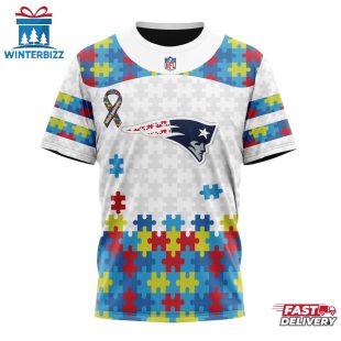Custom Name And Number NFL New England Patriots Team Autism Awareness 3D T-Shirt