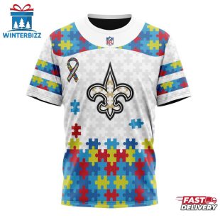 Custom Name And Number NFL New Orleans Saints Team Autism Awareness 3D T-Shirt