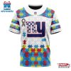 Custom Name And Number NFL New York Giants Team Autism Awareness 3D T-Shirt