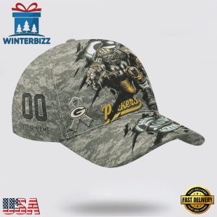 Custom Name And Number NFL Packers Camo Mascot Classic Baseball Cap