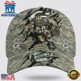 Custom Name And Number NFL Packers Camo Mascot Classic Baseball Cap