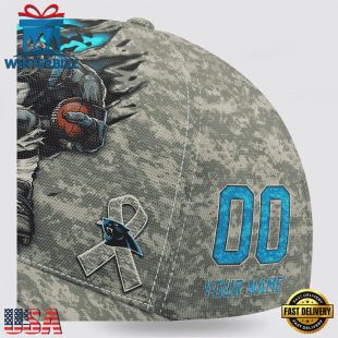 Custom Name And Number NFL Panthers Camo Mascot Classic Baseball Cap