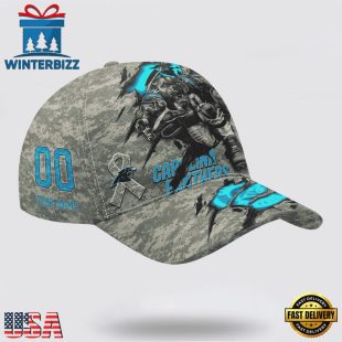 Custom Name And Number NFL Panthers Camo Mascot Classic Baseball Cap