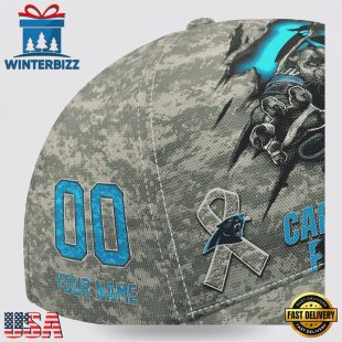 Custom Name And Number NFL Panthers Camo Mascot Classic Baseball Cap