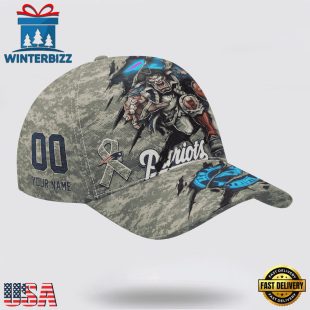 Custom Name And Number NFL Patriots Camo Mascot Classic Baseball Cap
