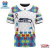 Custom Name And Number NFL Seattle Seahawks Team Autism Awareness 3D T-Shirt