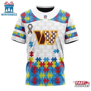 Custom Name And Number NFL Washington Commanders Team Autism Awareness 3D T-Shirt