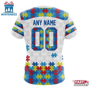 Custom Name And Number NFL Washington Commanders Team Autism Awareness 3D T-Shirt