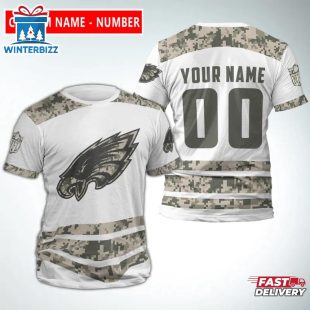 Custom Name And Number Philadelphia Eagles Camo NFL All Over Print T-Shirt
