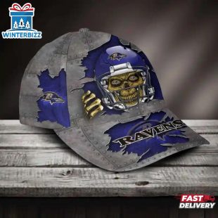 Custom Name Baltimore Ravens NFL Football Team Skull Baseball Cap