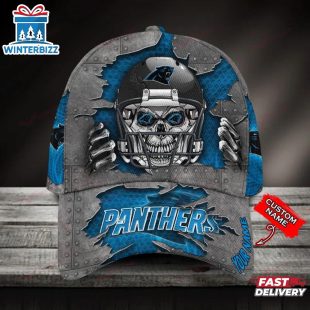 Custom Name Carolina Panthers NFL Football Team Skull Baseball Cap