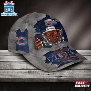 Custom Name Chicago Bears NFL Football Team Skull Baseball Cap