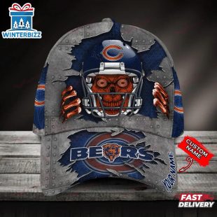 Custom Name Chicago Bears NFL Football Team Skull Baseball Cap