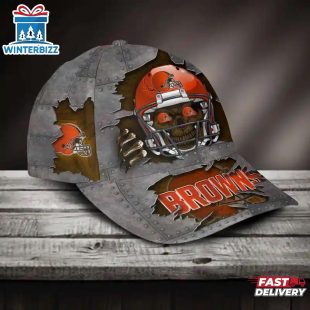 Custom Name Cleveland Browns NFL Football Team Skull Baseball Cap