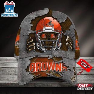 Custom Name Cleveland Browns NFL Football Team Skull Baseball Cap