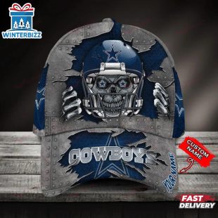 Custom Name Dallas Cowboys NFL Football Team Skull Baseball Cap