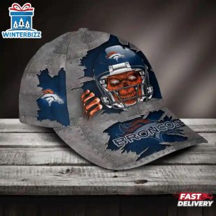 Custom Name Denver Broncos NFL Football Team Skull Baseball Cap