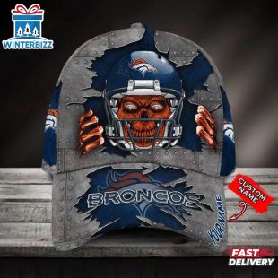 Custom Name Denver Broncos NFL Football Team Skull Baseball Cap