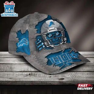 Custom Name Detroit Lions NFL Football Team Skull Baseball Cap