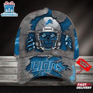 Custom Name Detroit Lions NFL Football Team Skull Baseball Cap