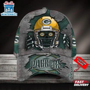 Custom Name Green Bay Packers NFL Football Team Skull Baseball Cap