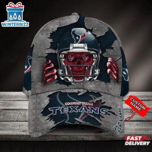 Custom Name Houston Texans NFL Football Team Skull Baseball Cap