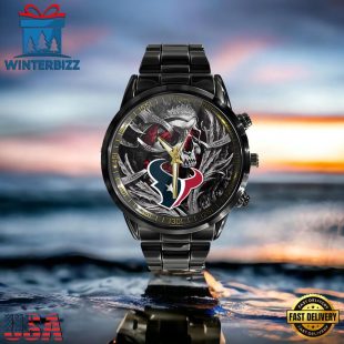 Custom Name Houston Texans NFL Men Black Stainless Steel Watch Gift For Fans