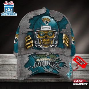 Custom Name Jacksonville Jaguars NFL Football Team Skull Baseball Cap
