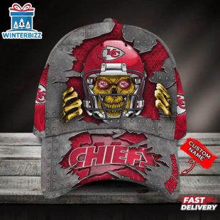 Custom Name Kansas City Chiefs NFL Football Team Skull Baseball Cap