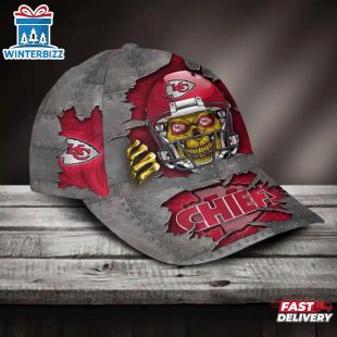 Custom Name Kansas City Chiefs NFL Football Team Skull Baseball Cap