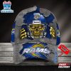 Custom Name Los Angeles Rams NFL Football Team Skull Baseball Cap