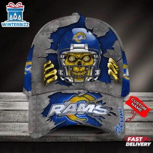 Custom Name Los Angeles Rams NFL Football Team Skull Baseball Cap