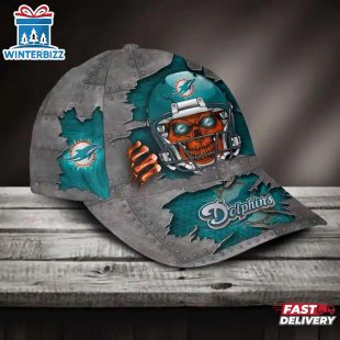 Custom Name Miami Dolphins NFL Football Team Skull Baseball Cap