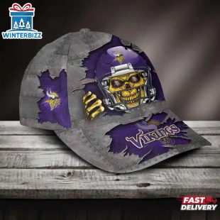 Custom Name Minnesota Vikings NFL Football Team Skull Baseball Cap