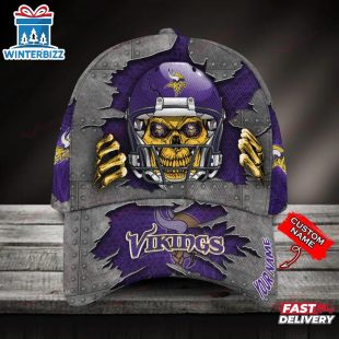 Custom Name Minnesota Vikings NFL Football Team Skull Baseball Cap
