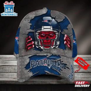 Custom Name New England Patriots NFL Football Team Skull Baseball Cap