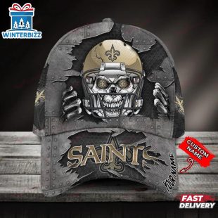 Custom Name New Orleans Saints NFL Football Team Skull Baseball Cap