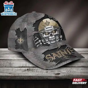 Custom Name New Orleans Saints NFL Football Team Skull Baseball Cap