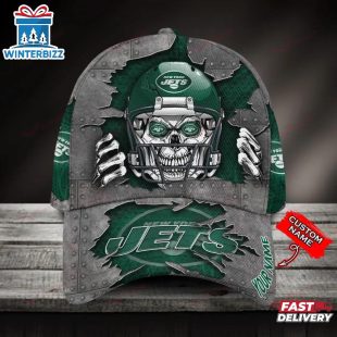 Custom Name New York Jets NFL Football Team Skull Baseball Cap