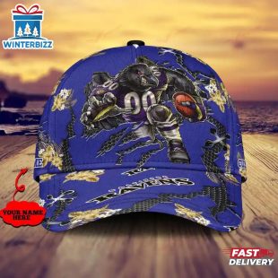 Custom Name NFL Baltimore Ravens Mascot Football Baseball Cap
