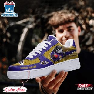 Custom Name NFL Baltimore Ravens Mascot Pattern Air Force 1 Shoes