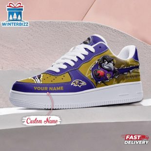 Custom Name NFL Baltimore Ravens Mascot Pattern Air Force 1 Shoes